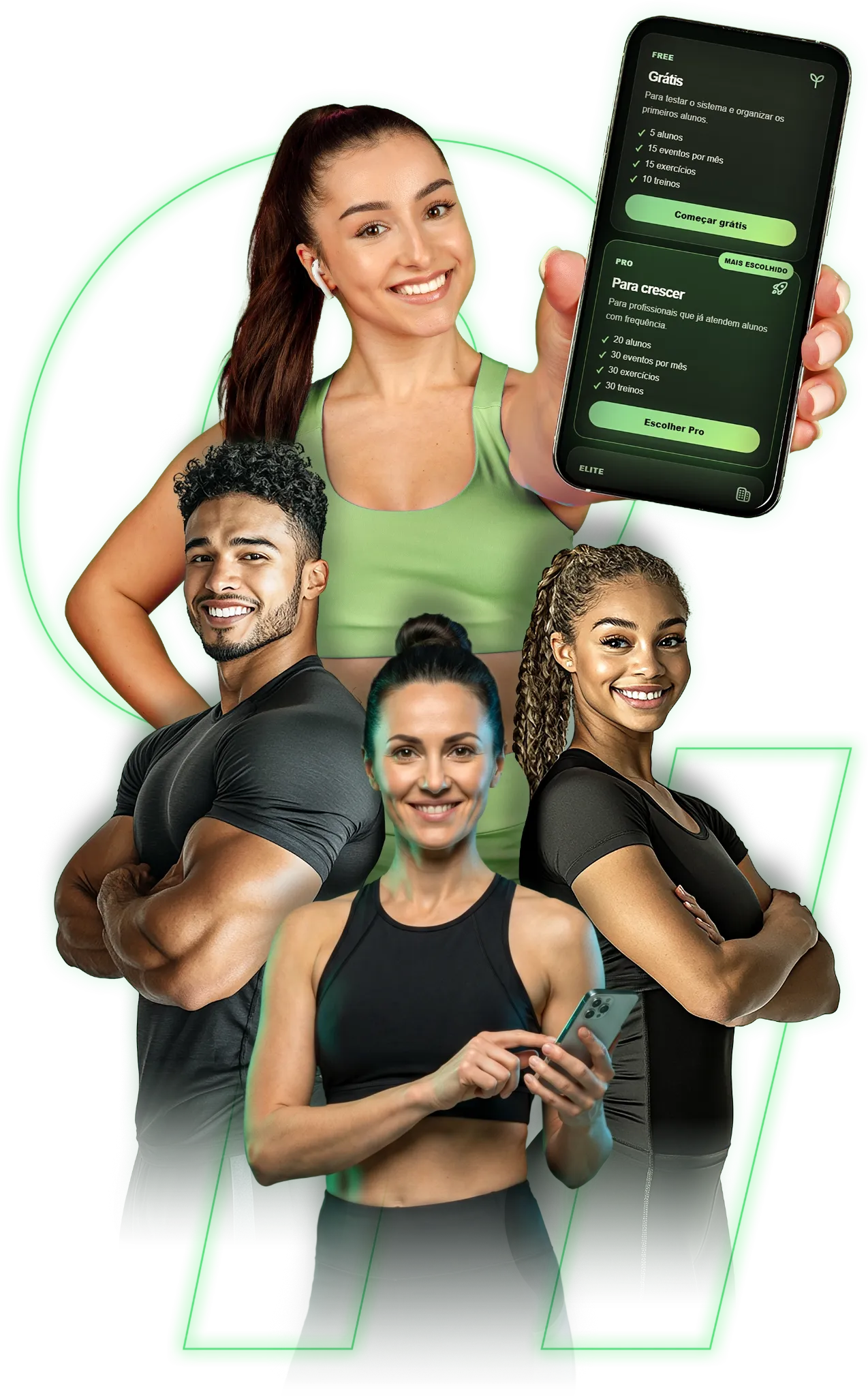 Profissionais fitness usando o TreinON pelo celular